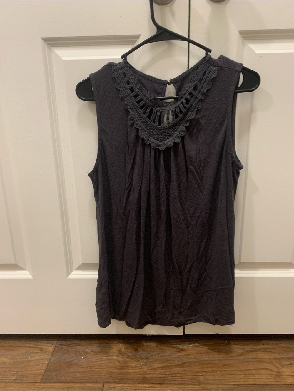 Sleeveless Crochet Yoke Tank Top - Charcoal